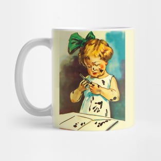 Girl soiled with paint. Mug